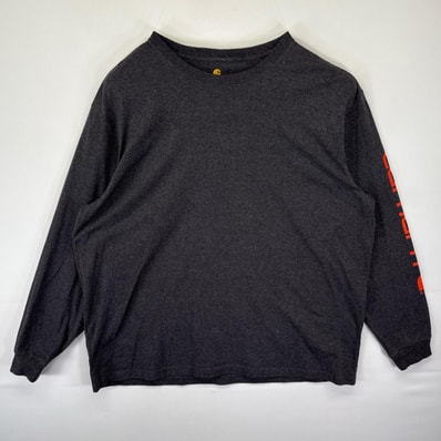 古着 カーハート Carhartt 長袖Tシャツ 袖ロゴプリント ロンT 大きいサイズ クルーネック 14041 グレー メンズ