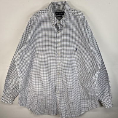古着 ラルフローレン RALPH LAUREN 長袖シャツ チェック ロゴ 刺繍 ボタンダウンシャツ 2XLT ホワイト系 マルチカラー メンズ
