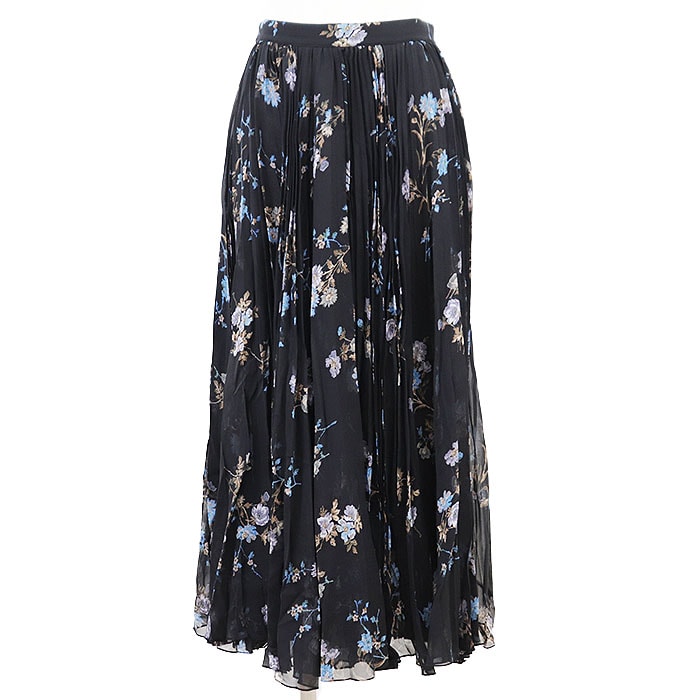 【新品同様】CELINE セリーヌ プリーツスカート フローラル 花柄 シアー シースルー シルク100% フレアシルエット ボトムス レディース サイズ 36 ブラック マルチカラー 黒 ポルトガル製