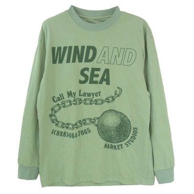 WIND AND SEA ウィンダンシー wds-cmkt-25-q2-cs04 × MARKET CALL MY LAWER L/S TEE グリーン系 L【中古】