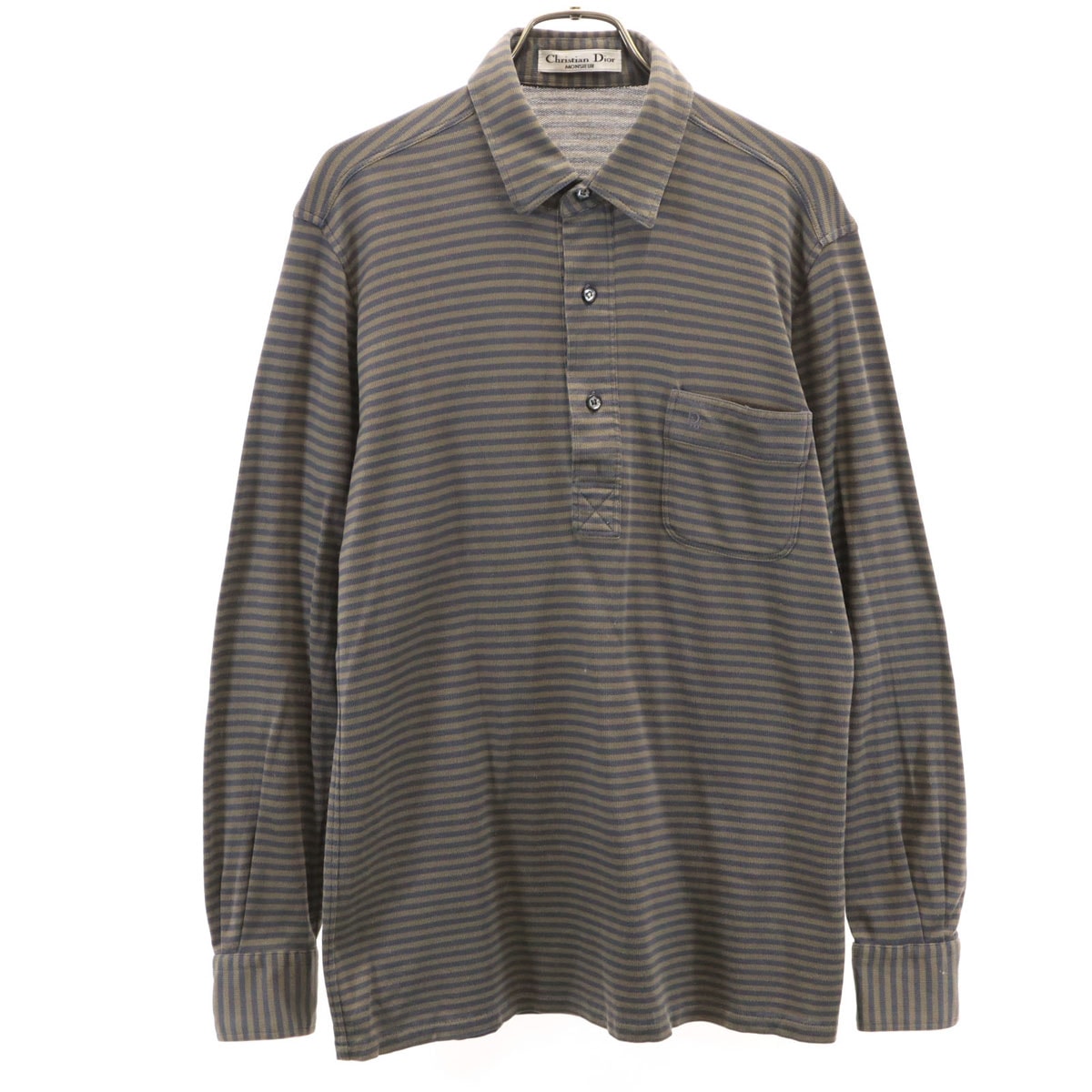 Christian Dior MONSIEUR クリスチャンディオール ムッシュ 90s オールド ボーダー柄 長袖 ポロシャツ L アッシュブラウン