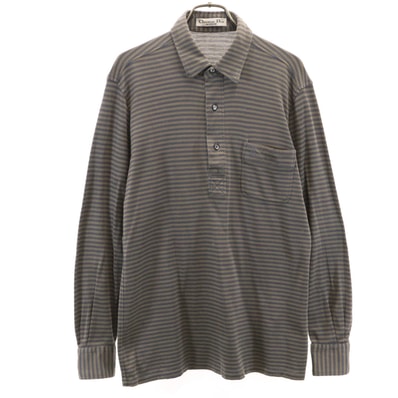 Christian Dior MONSIEUR クリスチャンディオール ムッシュ 90s オールド ボーダー柄 長袖 ポロシャツ L アッシュブラウン