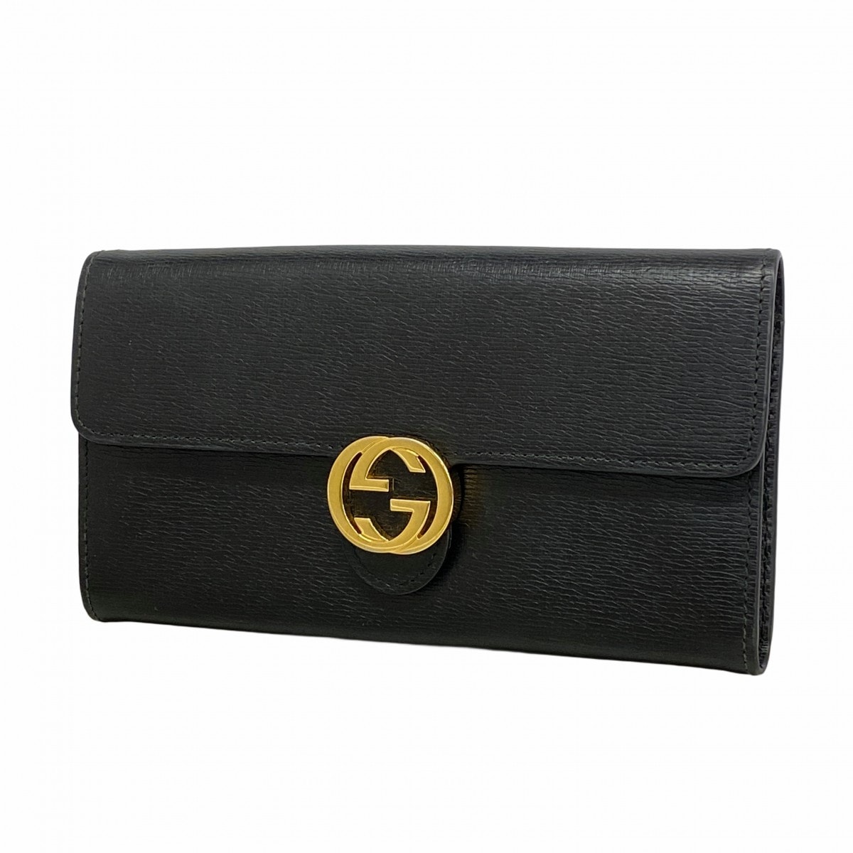 【6ca0861-k】グッチ 長財布 インターロッキングG 369663 レザー ブラック ゴールド金具【中古】レディース