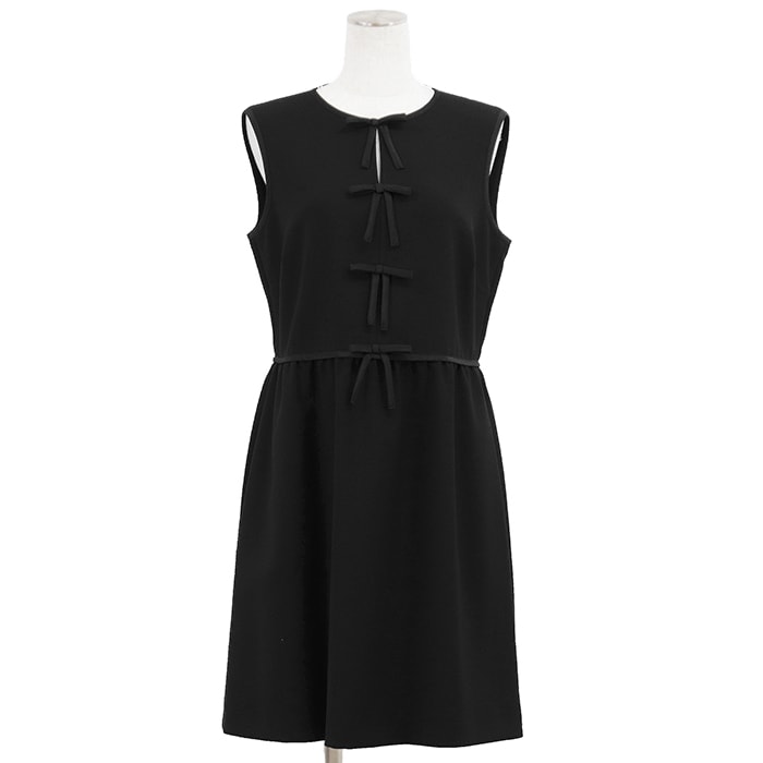 SALE【美品】RED VALENTINO レッドヴァレンティノ ワンピース サイズ 44 レディース リボン ノースリーブ ドレス ブラック 黒 ルーマニア製