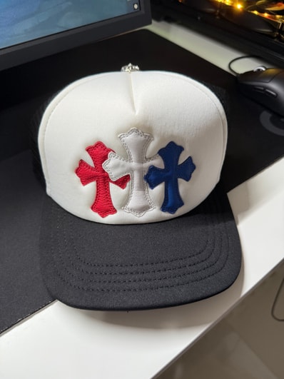 Chrome Hearts 3 Cross Patches Trucker Cap "Black/White/Red/Blue"