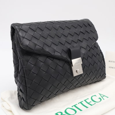 美品 BOTTEGAVENETA ボッテガヴェネタ イントレチャート中 クラッチバッグ 630236 クラッチバッグ ブラック ラムスキン メンズ