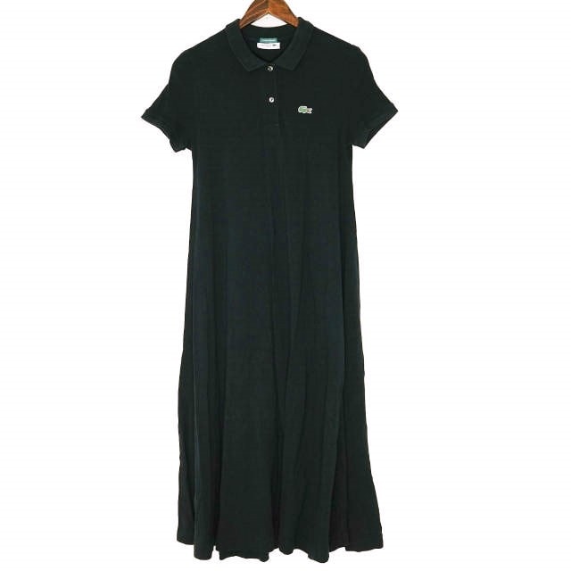 LACOSTE x BEAMS BOY ラコステ ビームスボーイ 別注 ポロワンピース EF008PL 36 ブラック 鹿の子 半袖 ポロシャツ トップス g13615