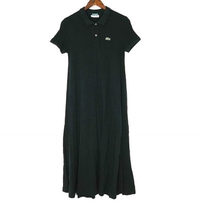 LACOSTE x BEAMS BOY ラコステ ビームスボーイ 別注 ポロワンピース EF008PL 36 ブラック 鹿の子 半袖 ポロシャツ トップス g13615