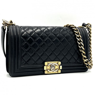 CHANEL(シャネル)ボーイシャネル ヴィンテージ チェーンショルダーバッグ マトラッセ ブラック レザー ゴールド シルバー金具 レディース 1776422【中古】
