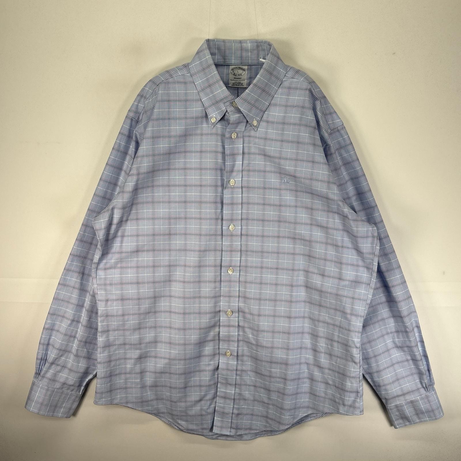 古着 ブルックスブラザーズ Brooks Brothers 長袖シャツ レクリック ワンポイント L  ブルー系 チェック メンズ
