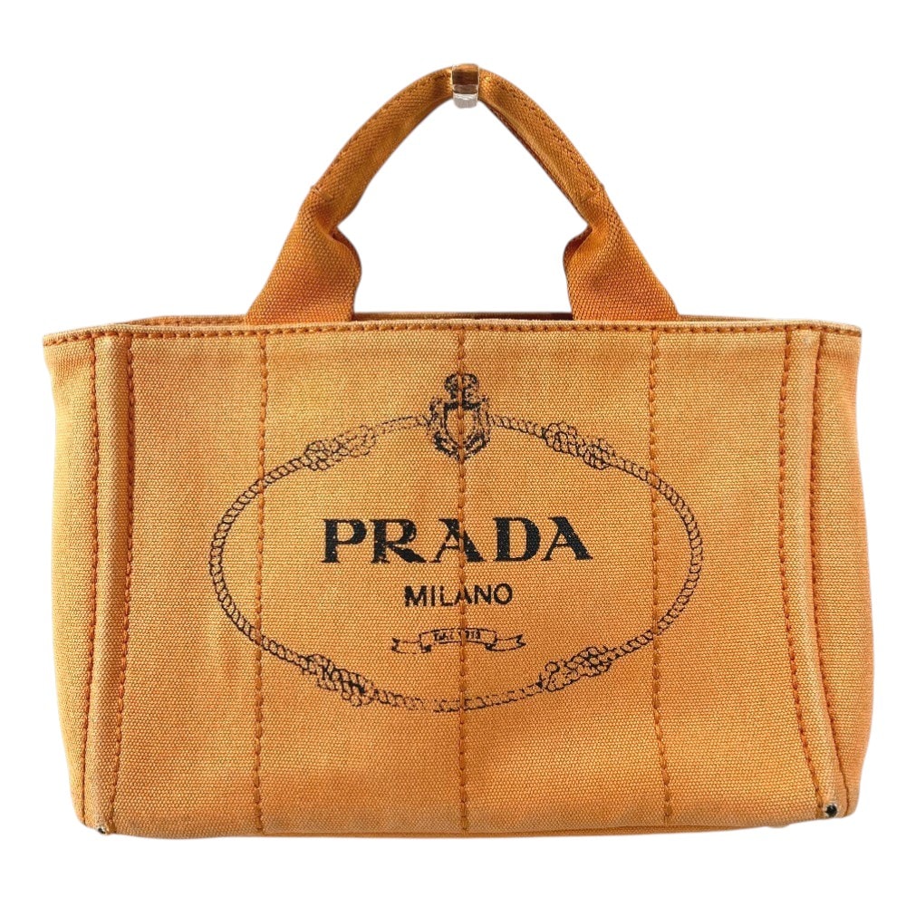 プラダ PRADA カナパ ロゴ カバン ハンドバッグ サッチェルバッグ トートバッグ ハンドバッグ キャンバス オレンジ