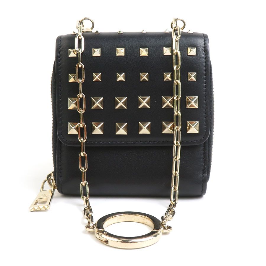 ヴァレンティノ ガラヴァーニ Valentino Garavani コインケース コンパクトウォレット レザー ブラック ユニセックス【中古】 h30844a