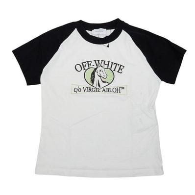 オフホワイト ヴァージル アブロー ホース ビルボード ラグラン 半袖 Tシャツ カットソー サイズ XS ホワイト ブラック コットン レディース OFF-WHITE 【中古】