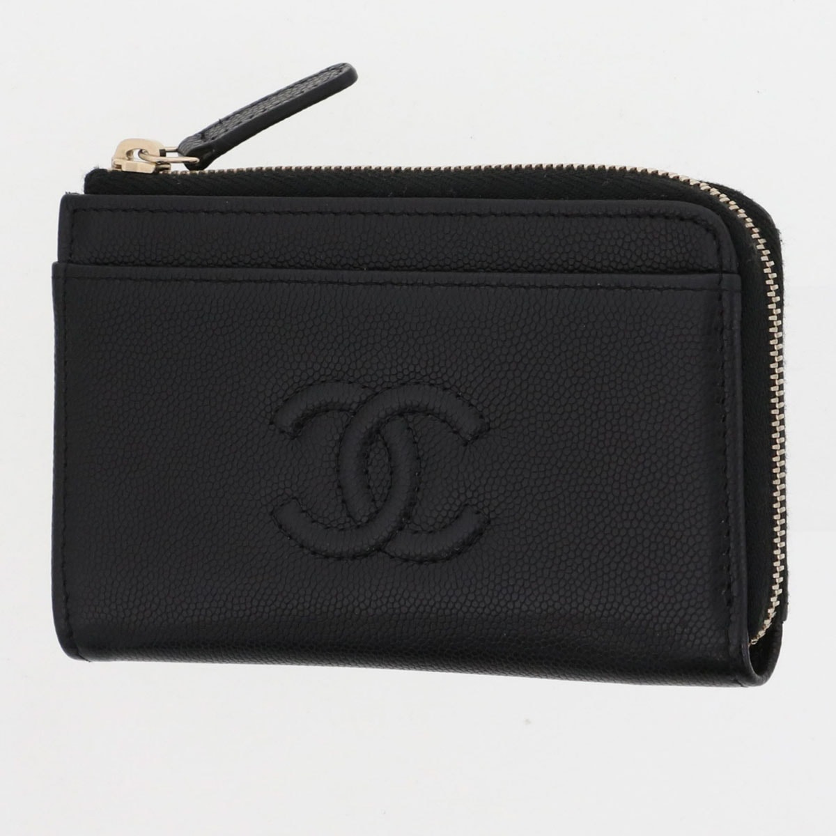 CHANEL シャネル ココマーク フラグメントケース ジップ カードケース AP4661 レザー キャビアスキン グレインドカーフスキン ブラック  レディース【中古】