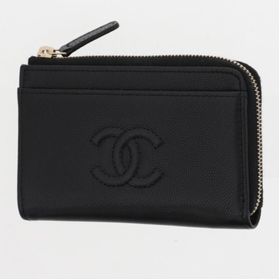 CHANEL シャネル ココマーク フラグメントケース ジップ カードケース AP4661 レザー キャビアスキン グレインドカーフスキン ブラック レディース【中古】