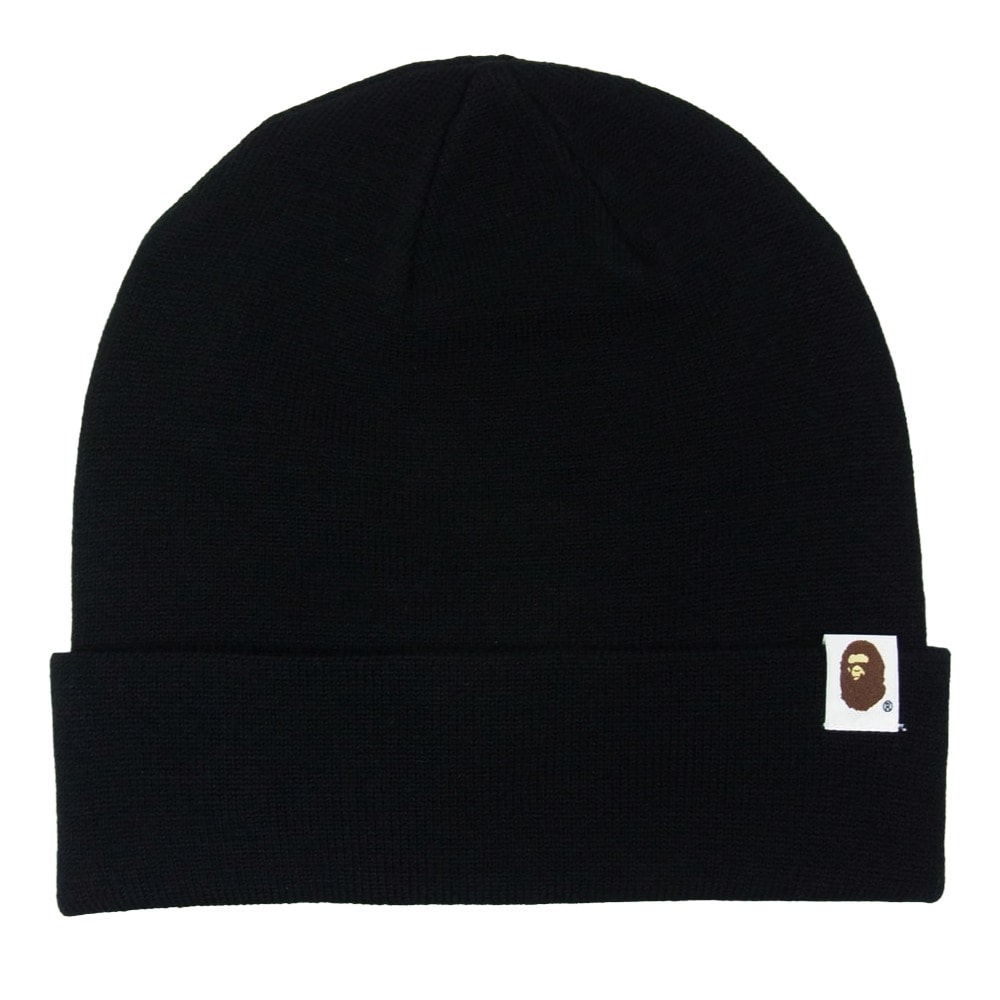 A BATHING APE アベイシングエイプ ニットキャップ 001GDM201002H BAPE ロゴ刺繍 ビーニー ニット キャップ 帽子 ブラック系 F【新古品】【未使用】【中古】