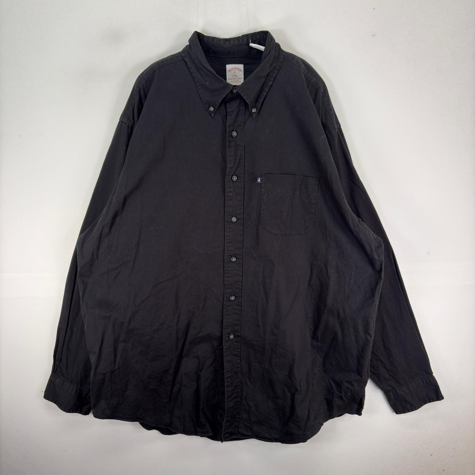 古着 ブルックスブラザーズ Brooks Brothers 長袖シャツ ボタンダウン 胸ポケ XL  ブラック系 無地 メンズ