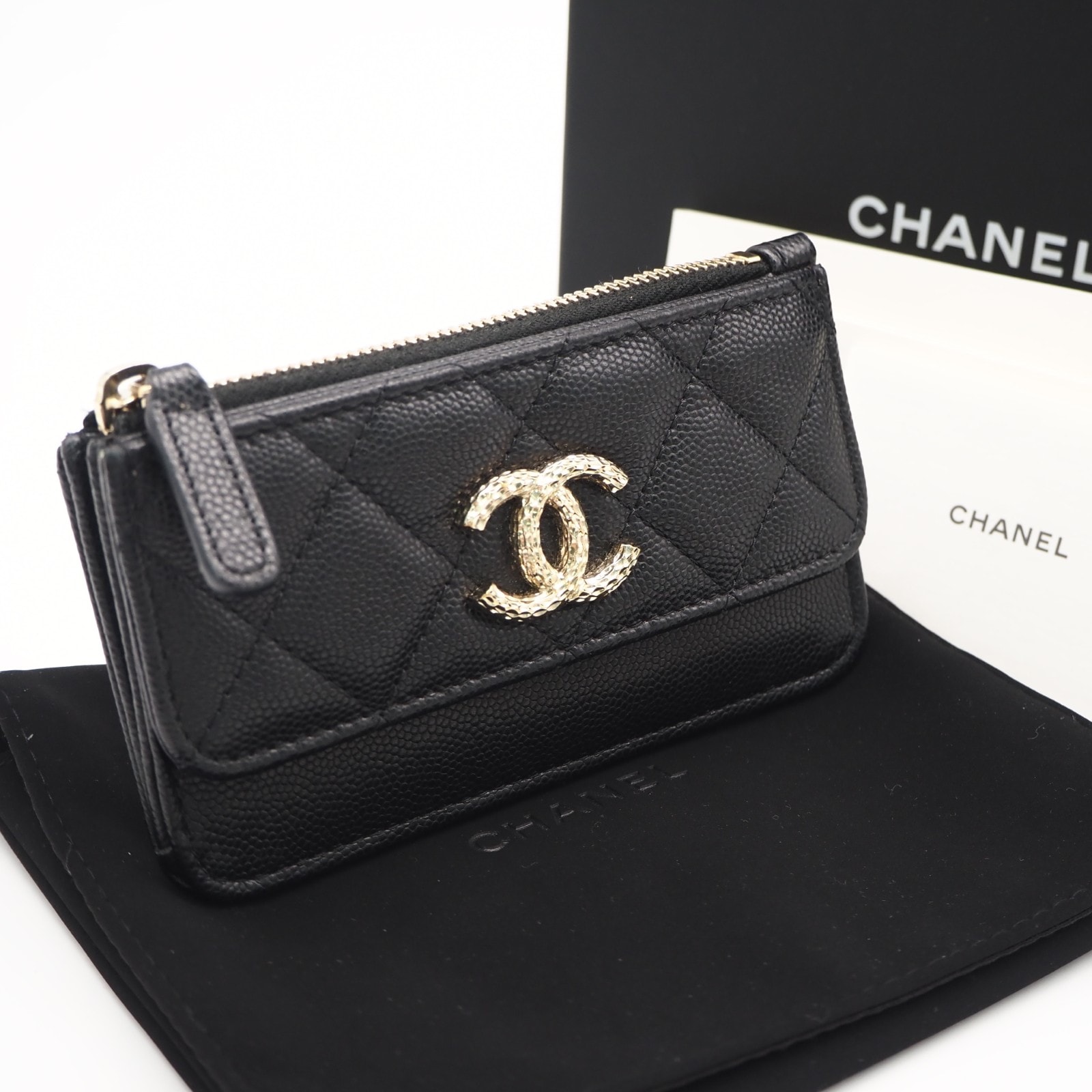 極美品 CHANEL シャネル マトラッセ コインケース AP4314 コインケース ブラック ゴールド キャビアスキン レディース