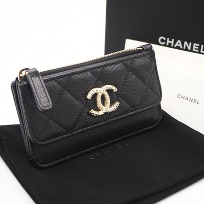 極美品 CHANEL シャネル マトラッセ コインケース AP4314 コインケース ブラック ゴールド キャビアスキン レディース