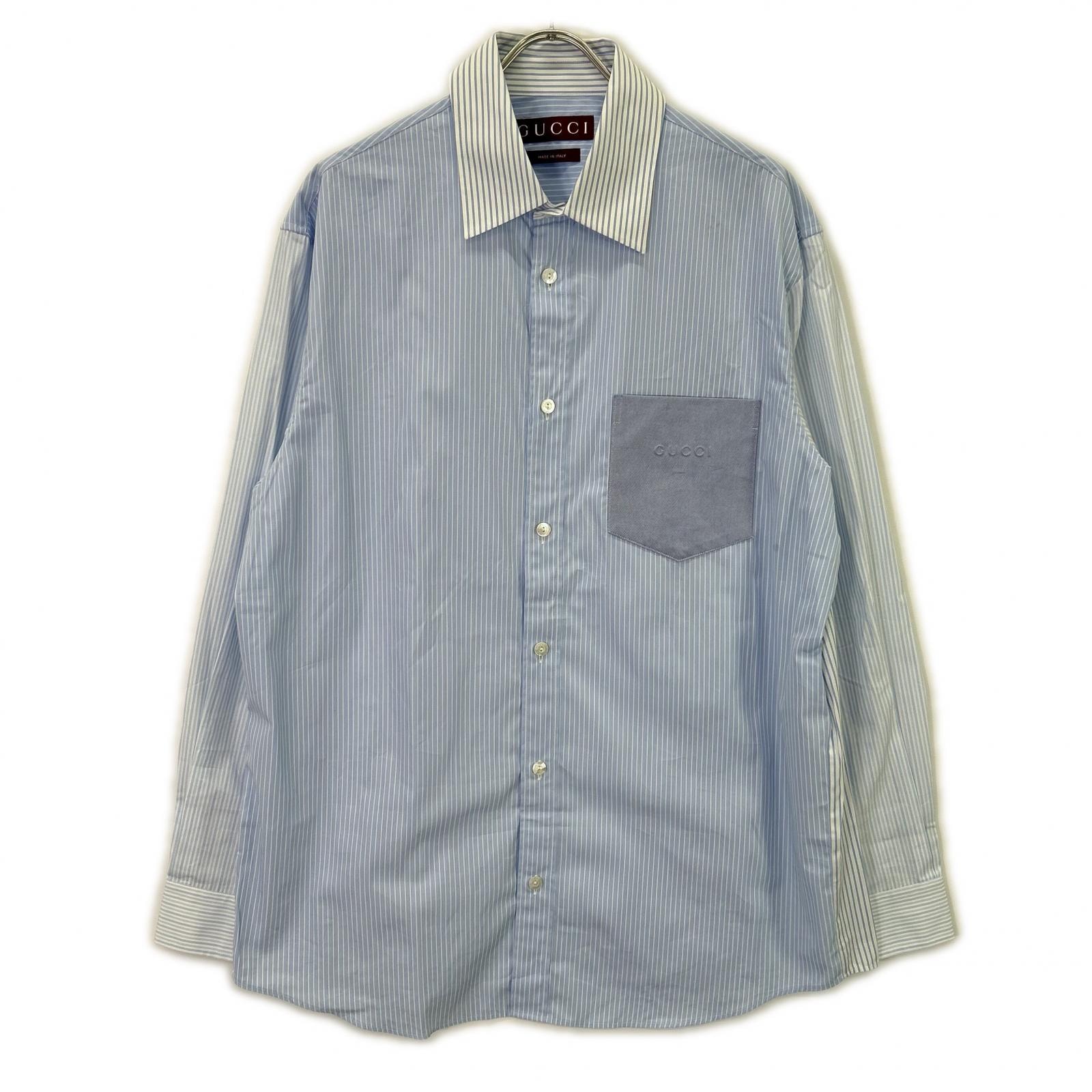 グッチ 833294 25AW ブルー ストライプ 長袖シャツ 48