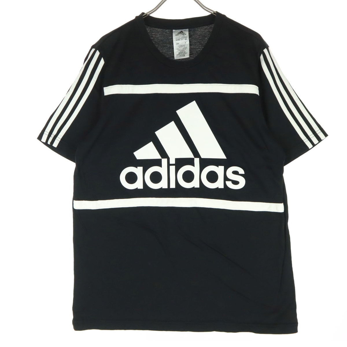 adidas アディダス ロゴビッグプリント 半袖 クルーネック Tシャツ L ブラック