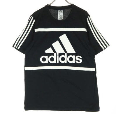 adidas アディダス ロゴビッグプリント 半袖 クルーネック Tシャツ L ブラック