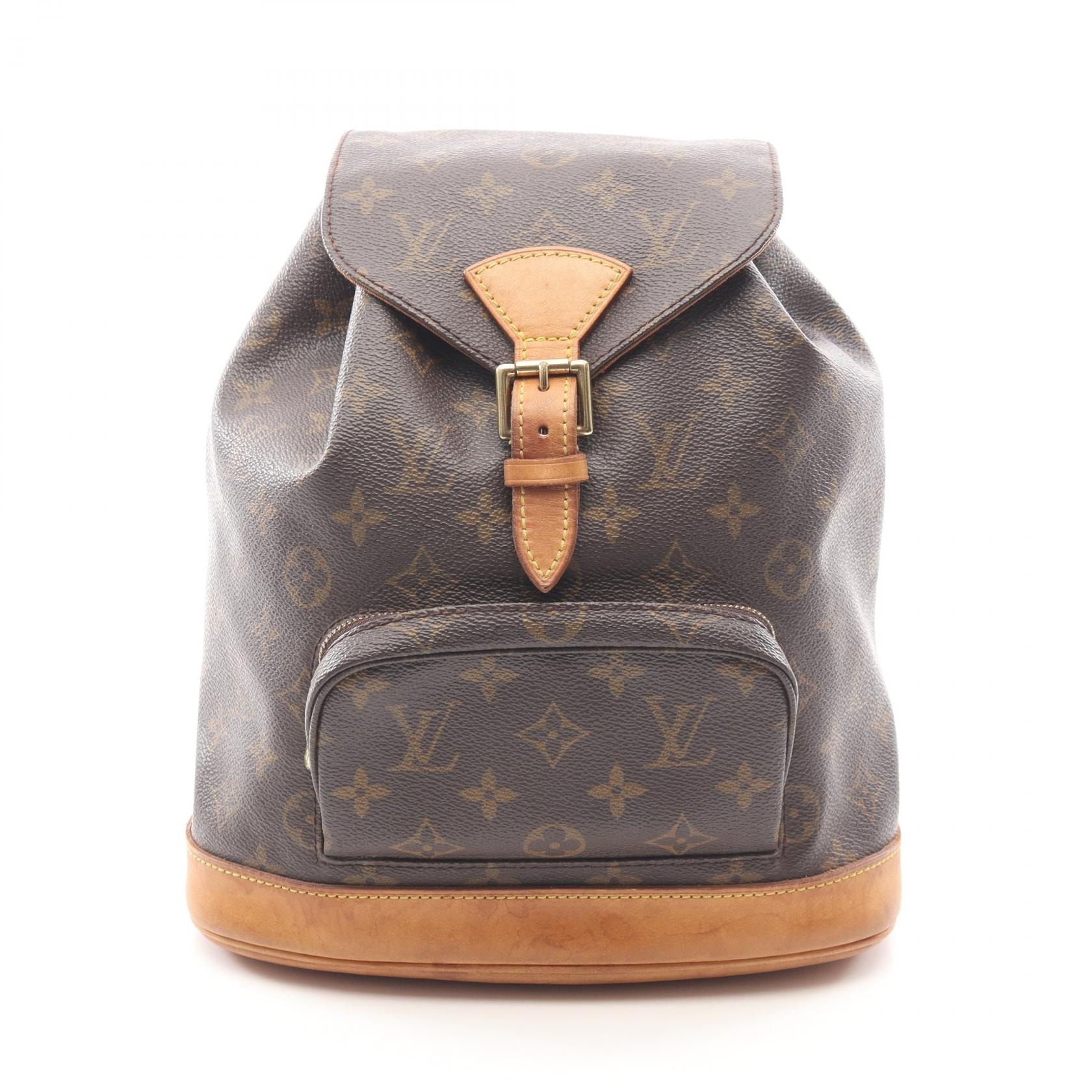 ルイ・ヴィトン LOUIS VUITTON モンスリMM リュックサック バックパック バッグ PVCコーティングキャンバス レザー モノグラム レディース ブラウン系 M51136 【中古】
