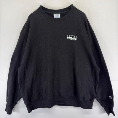 古着 チャンピオン Champion スウェット リバースウィーブ クルーネック 大きいサイズ トレーナー プリント 2XL ブラック系 メンズ