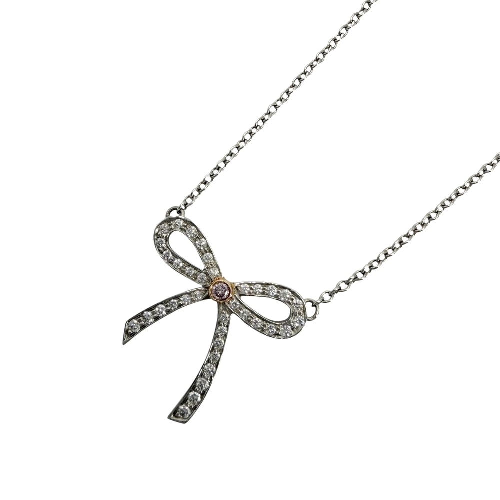 TIFFANY&Co. ティファニー ネックレス ボウ リボン ジュエリー アクセサリー Pt950プラチナ  K18イエローゴールド   ダイヤモンド レディース 約2.9g 美品【中古品】