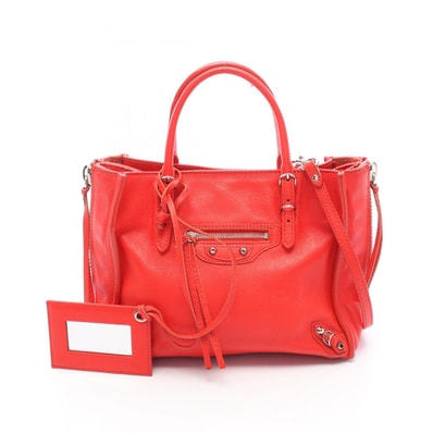 バレンシアガ BALENCIAGA ミニペーパー 2WAY ハンドバッグ バッグ レザー レディース レッド系 357333 【中古】