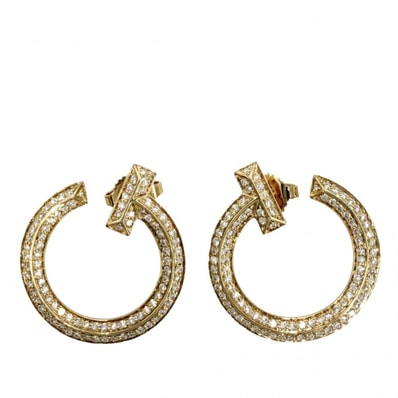 TIFFANY&Co. ティファニー ピアス オープンフープ Tワン アクセサリー ジュエリー 18金YG Au750 K18イエローゴールド ダイヤモンド計0.48ct レディース 約8.2g 美品【中古品】