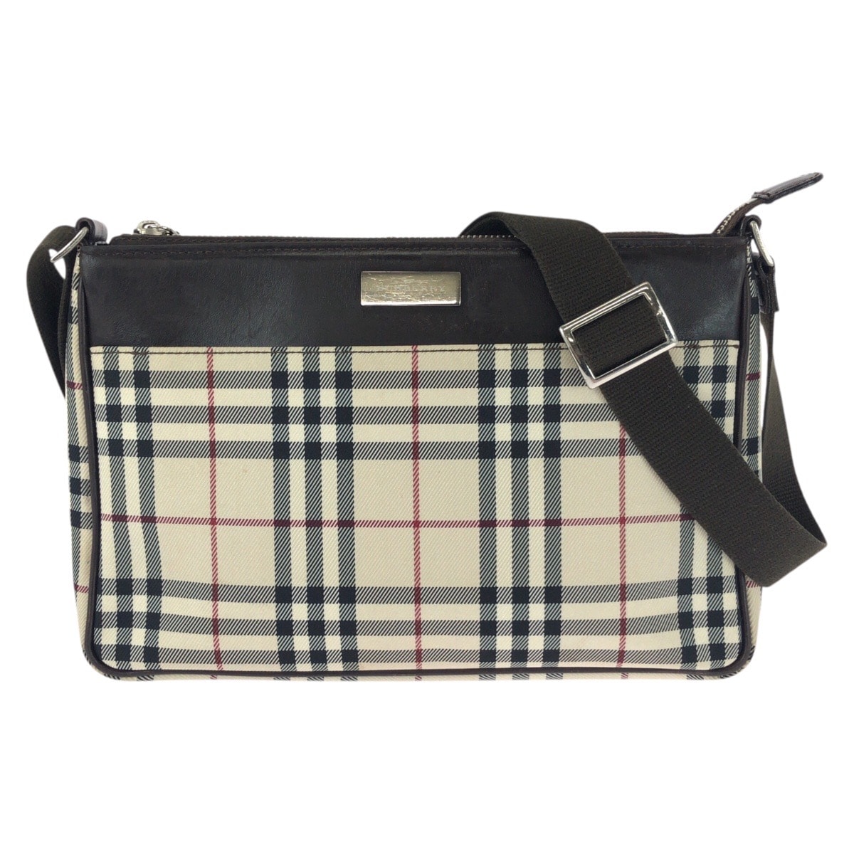 BURBERRY バーバリー チェック柄 ベージュ ダークブラウン シルバー金具 キャンバス レザー/ ショルダーバッグ 603740 【中古】