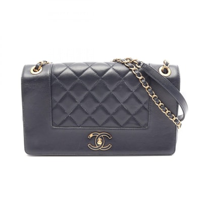 シャネル CHANEL マドモアゼル マトラッセ Wフラップ ショルダーバッグ バッグ レザー レディース ネイビー系 【中古】