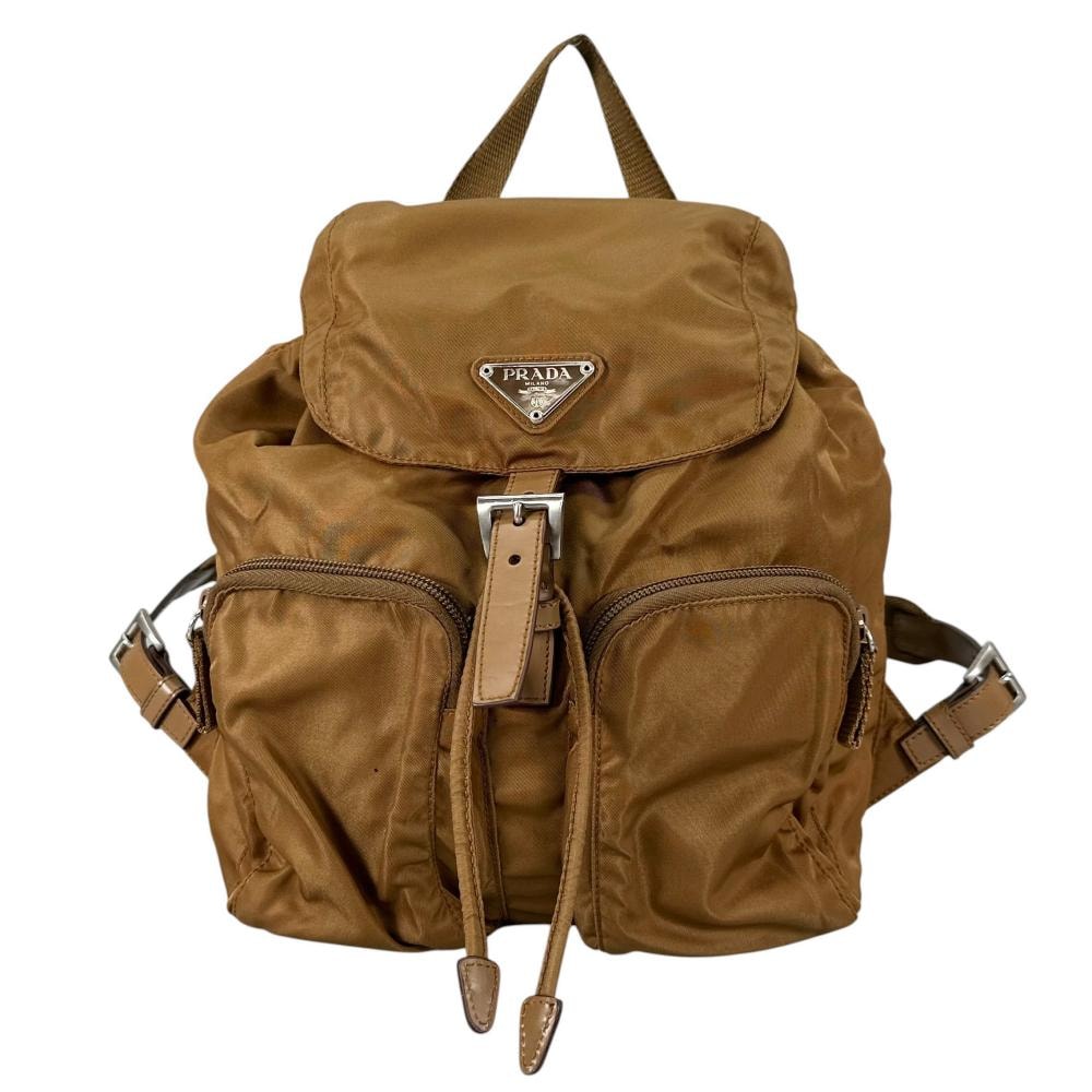 PRADA プラダ リュック テスート ナイロン トライアングルロゴ 肩掛け B5885 ナイロン    ブラウン系 シルバー金具 レディース 美品【中古品】