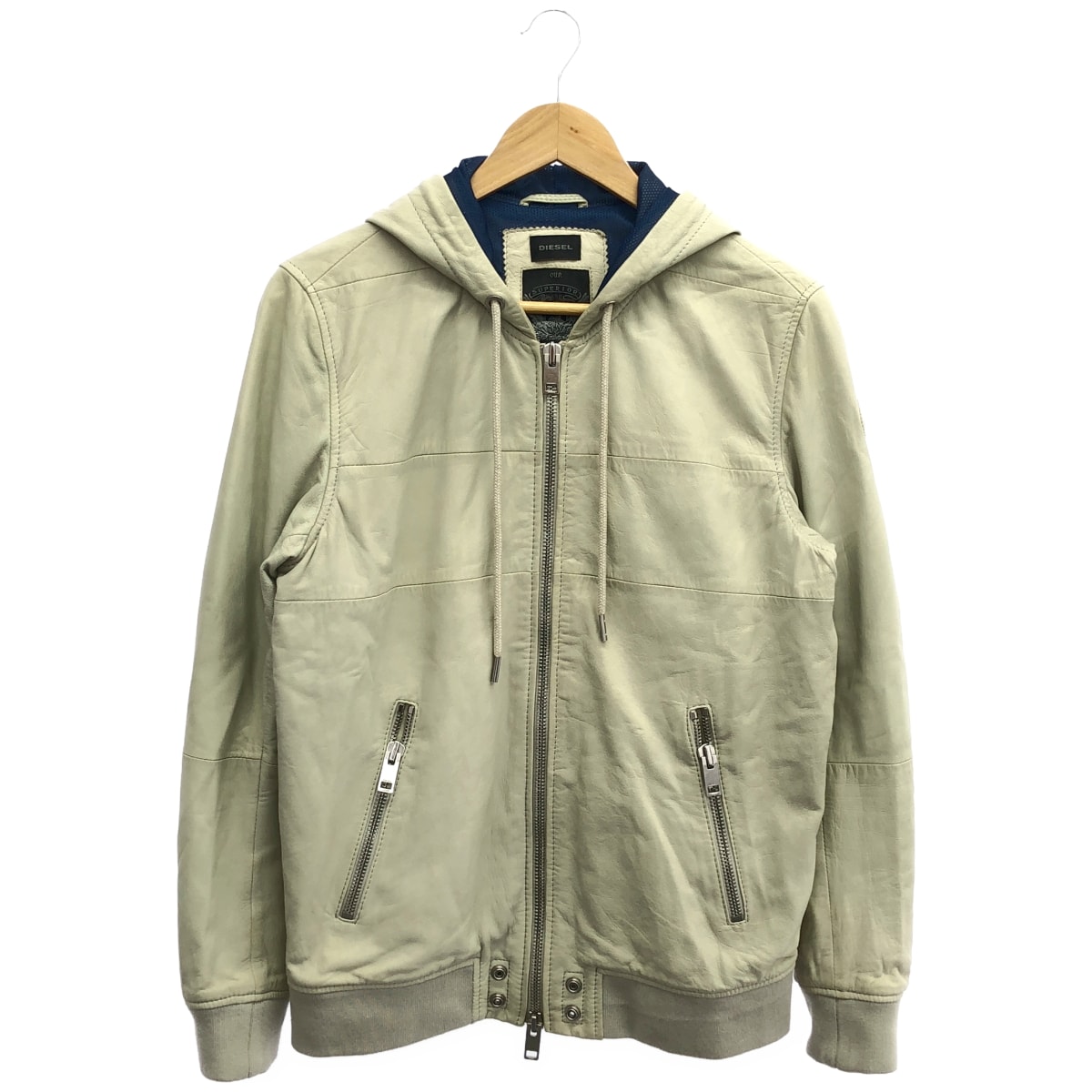 ディーゼル オフホワイト レザー Our Superior Leather Quality ジップアップジャケット S