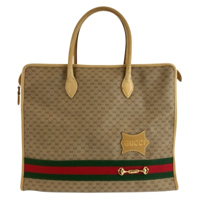 GUCCI グッチ ヴィンテージ マイクロGG シェリーライン ベージュ ゴールド金具 GGスプリームキャンバス レザー/ トートバッグ ハンドバッグ ビジネスバッグ 603348 【中古】