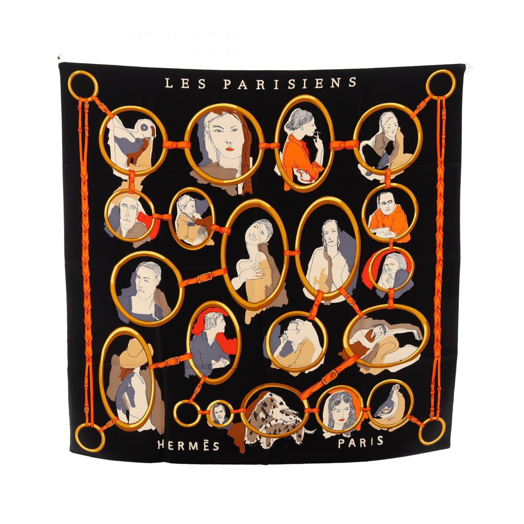 エルメス HERMES カレ90 LES PARISIENS スカーフ 衣料品 シルク シルク レディース ブラック系 / マルチカラー 【中古】