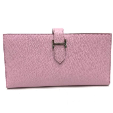 エルメス HERMES ベアンスフレ H金具 2つ折り 長財布 ヴォーエプソン U刻 モーヴシルヴェストル(推定) ピンク 未使用
