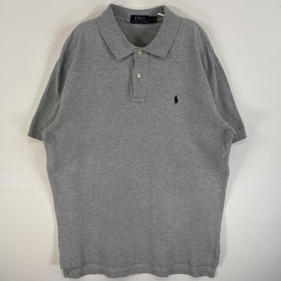 古着 ポロ・ラルフローレン POLO RALPH LAUREN 鹿の子 半袖 ポロシャツ ワンポイント ロゴ 刺繍 2ボタン 混色生地 L グレー 無地 メンズ