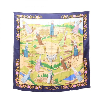 エルメス HERMES カレ90 COSTUMES CIVILS ACTUELS スカーフ 衣料品 シルク シルク レディース ネイビー系 / マルチカラー 【中古】