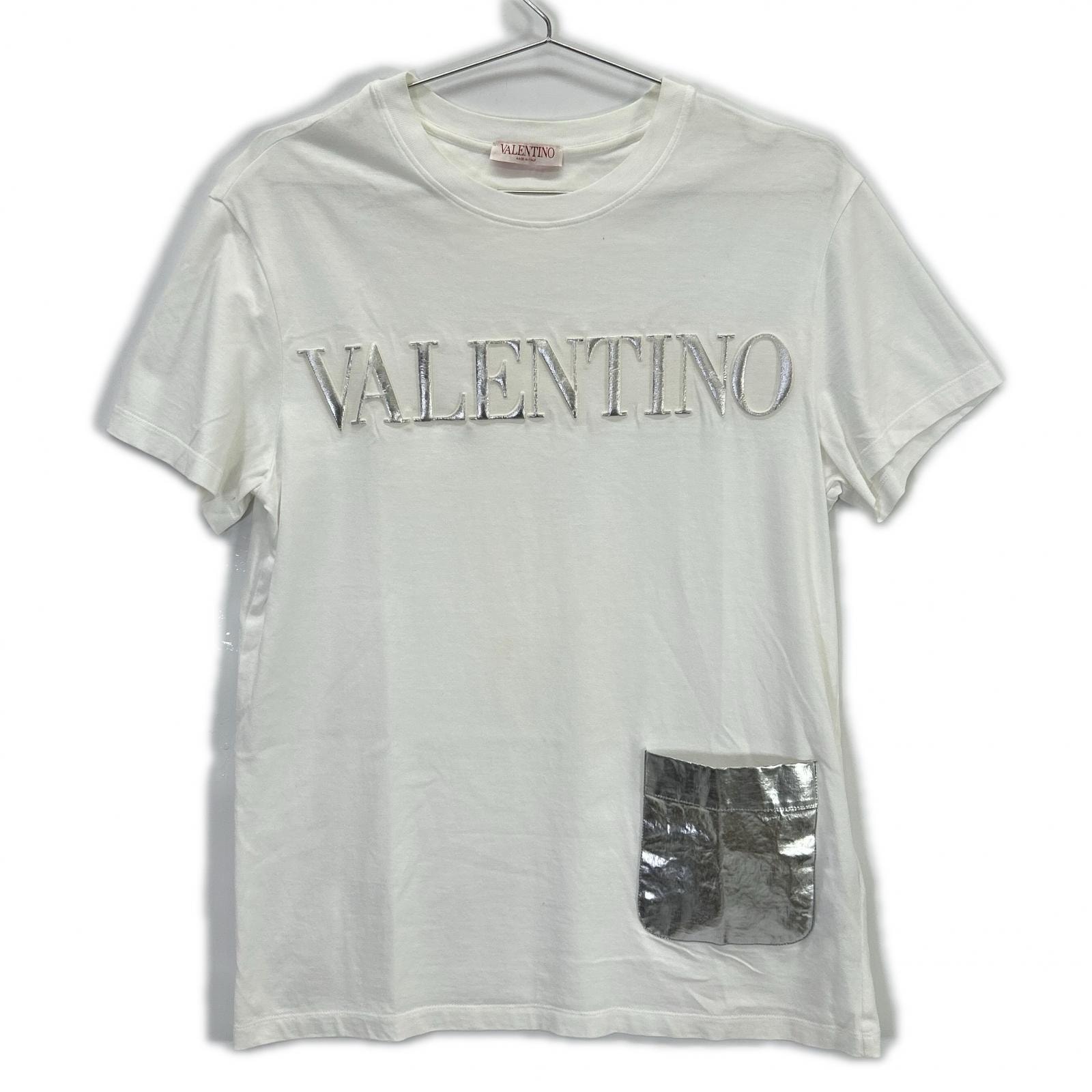 ヴァレンティノ XV3MG10V84N ホワイト エンボスラミネートポケット ロゴ刺繍 Tシャツ