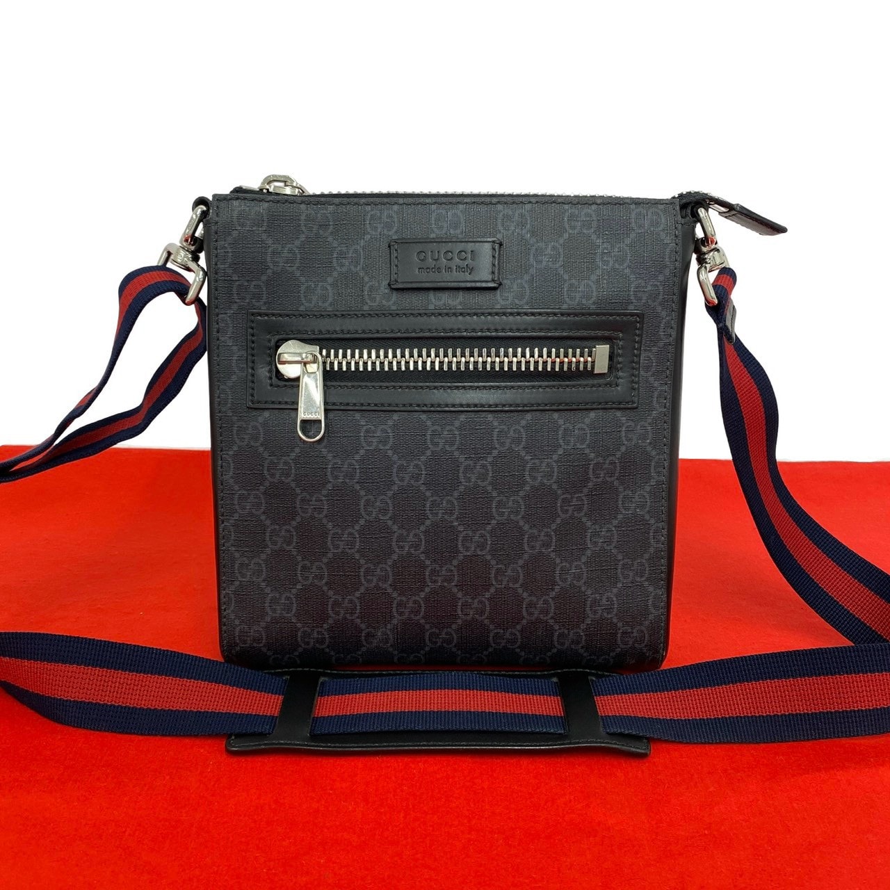 GUCCI グッチ スモール メッセンジャー シェリーライン GGスプリーム レザー ポリウレタン ショルダーバッグ ブラック
71093