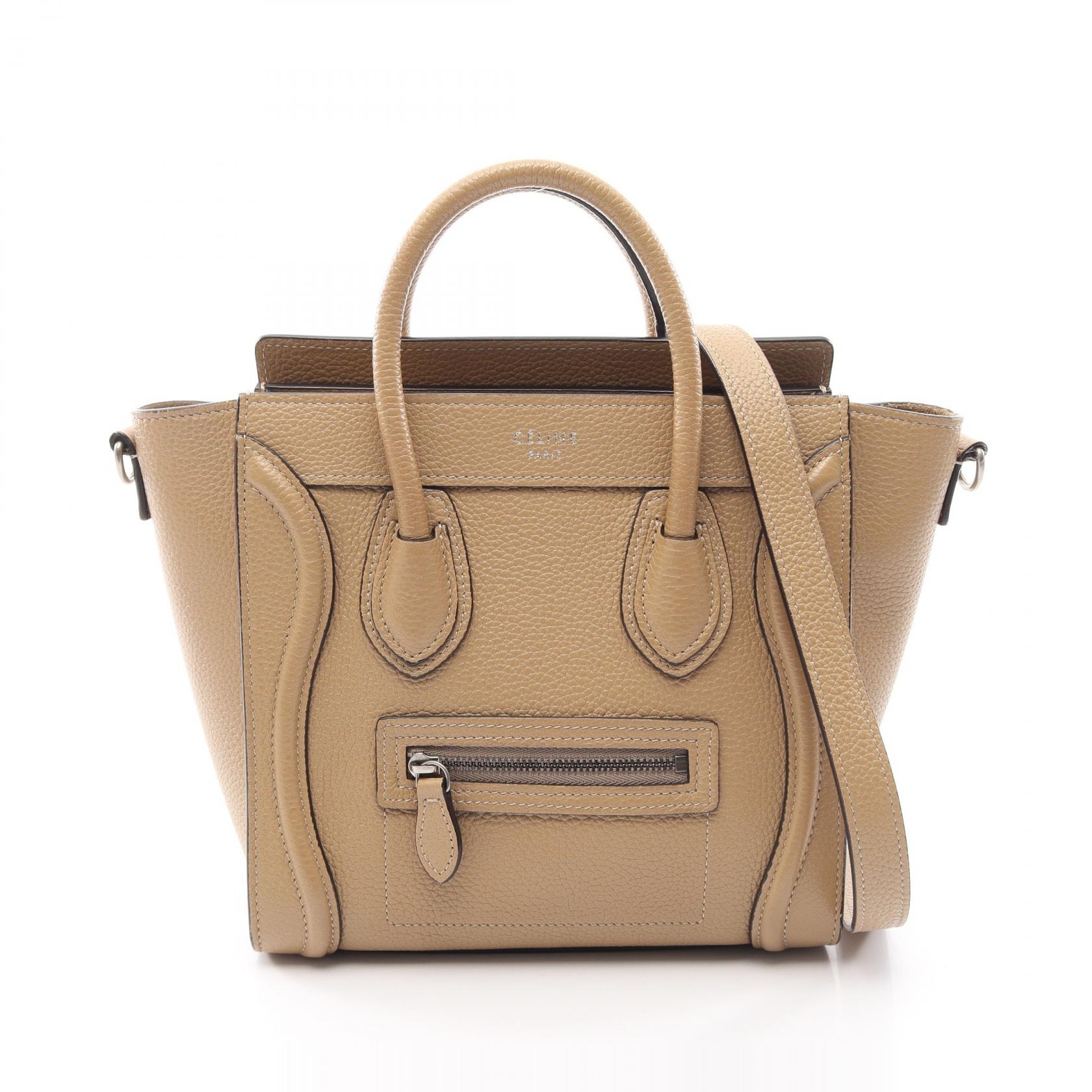 セリーヌ CELINE ラゲージ ナノショッパー 2WAY ハンドバッグ バッグ レザー レディース ベージュ系 【中古】