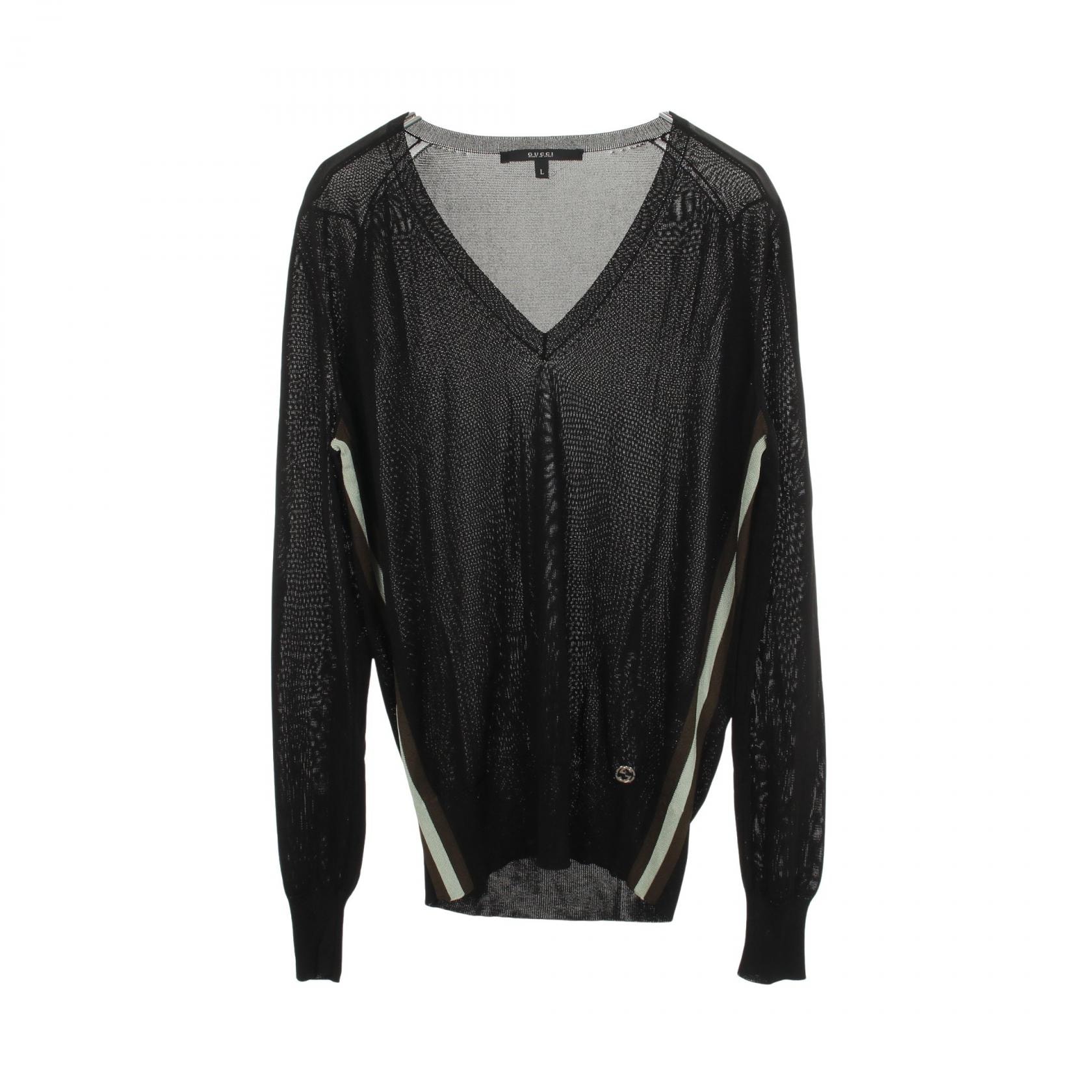 グッチ GUCCI インターロッキングG Vネック ニット 衣料品 トップス レーヨン レディース ブラック系 【中古】