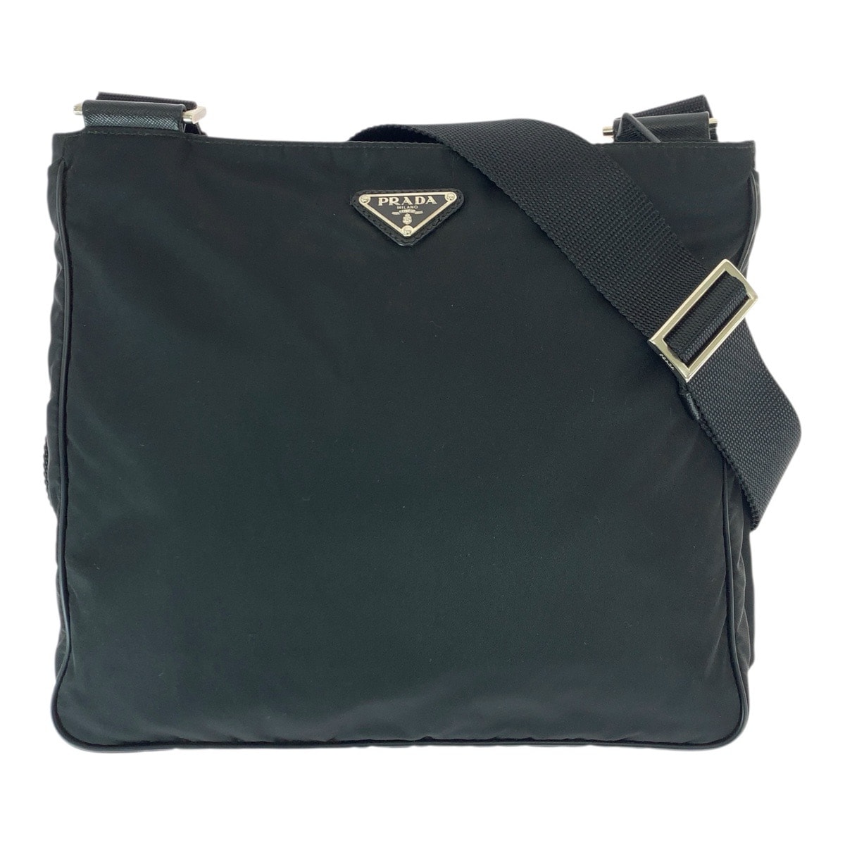 美品 PRADA プラダ テスート 三角ロゴプレート ブラック 黒 シルバー金具 ナイロン ショルダーバッグ メッセンジャーバッグ 600214 【中古】