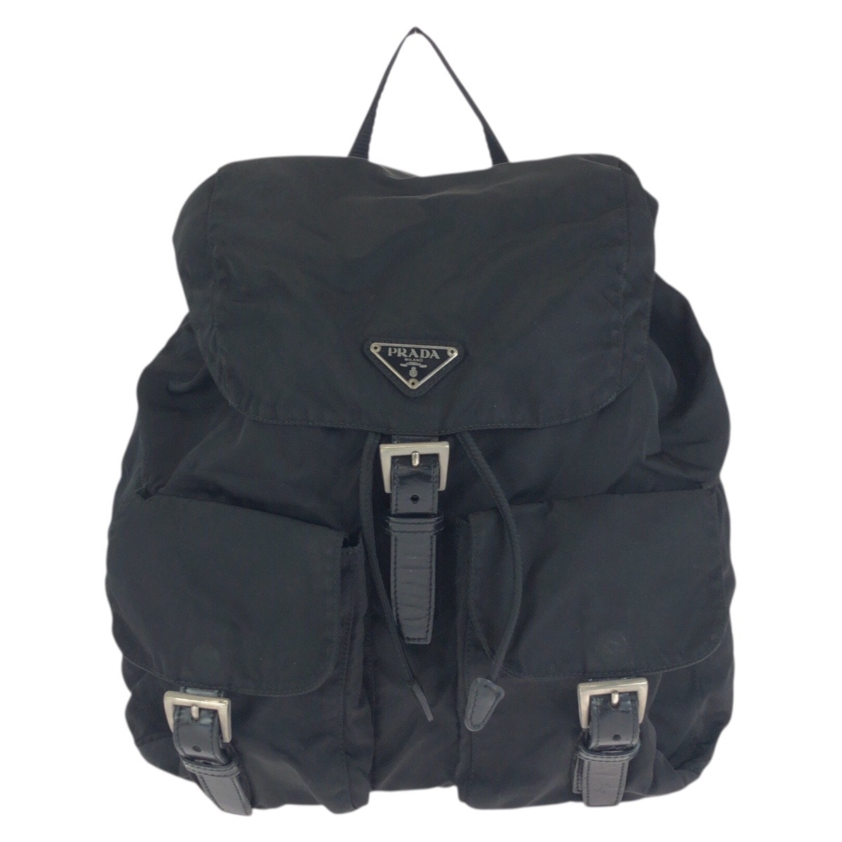 美品 PRADA プラダ テスート 三角ロゴプレート ブラック 黒 シルバー金具 ナイロン レザー/ リュックサック バックパック 602569 【中古】