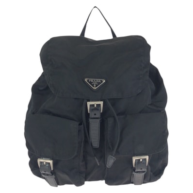 美品 PRADA プラダ テスート 三角ロゴプレート ブラック 黒 シルバー金具 ナイロン レザー/ リュックサック バックパック 602569 【中古】
