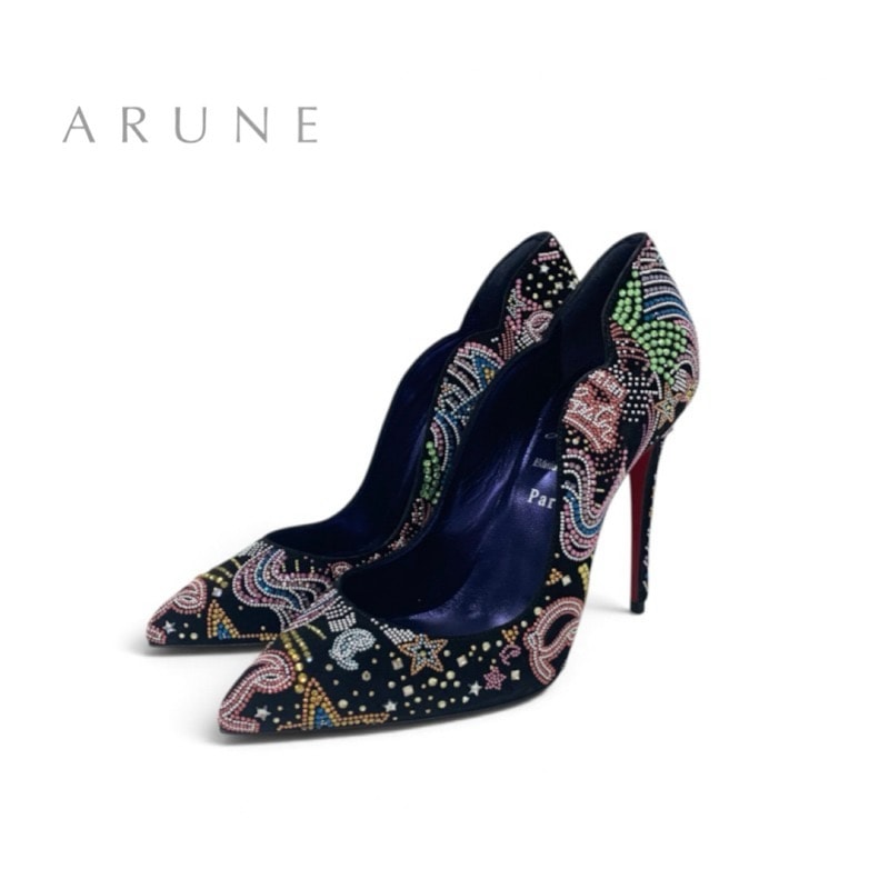 クリスチャンルブタン Christian Louboutin HOT CHICK STARLIGHT パンプス 靴 シューズ スエード ブラック マルチカラー 未使用 ラインストーン スターライト