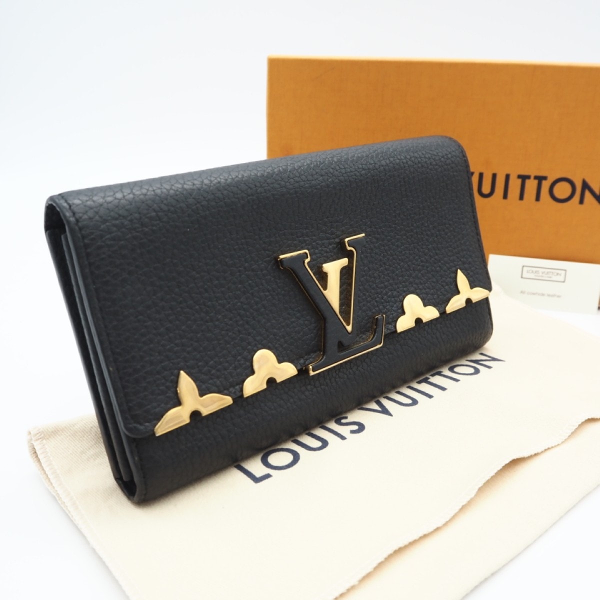 美品 LOUIS VUITTON ルイ・ヴィトン トリヨン ポルトフォイユカプシーヌ M64551 長財布 ブラック ゴールド トリヨンレザー レディース