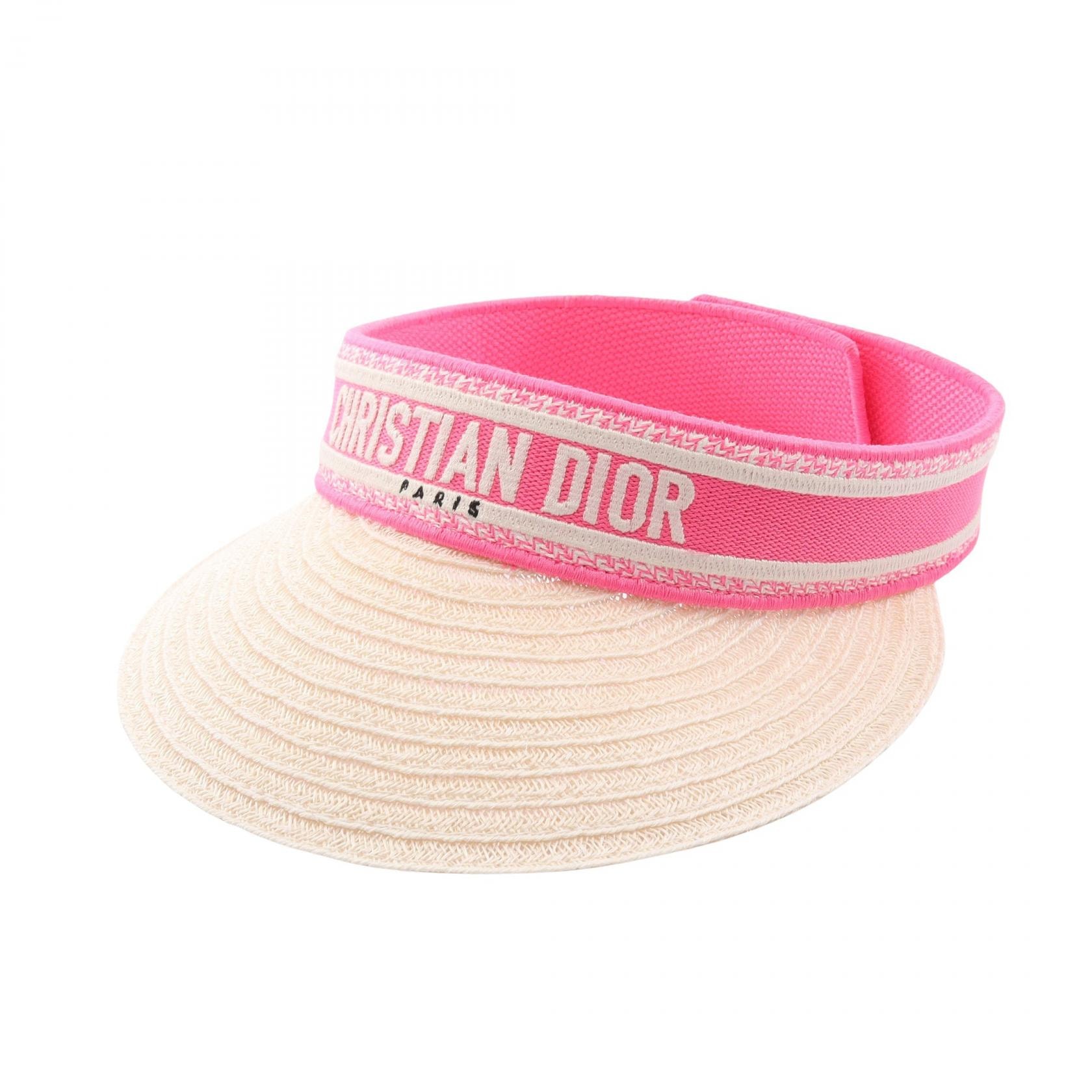 ディオール Dior ロゴ サンバイザー 帽子 ペーパー レディース ピンク系 / ホワイト系 / ベージュ系 【中古】